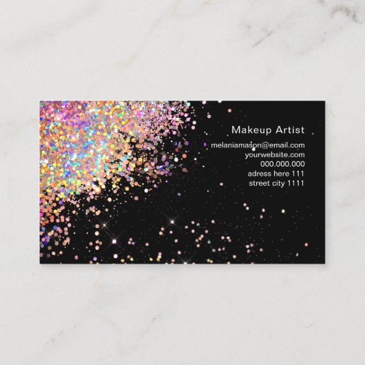 Makeup Elegant Holographic Roos Gold Glitter Black Visitekaartje (Achterkant)