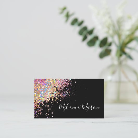Makeup Elegant Holographic Roos Gold Glitter Black Visitekaartje (Staand voorkant)