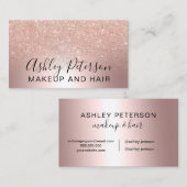 Makeup elegant metalen roos goud glitter visitekaartje (Voorkant / Achterkant)