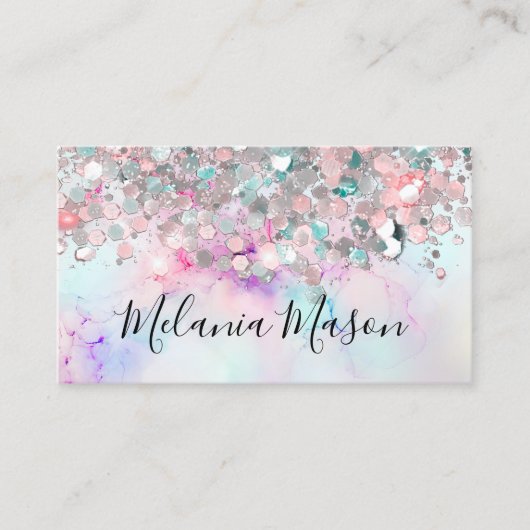 Makeup Elegant Pastel Alcohol Ink Glitter Modern Visitekaartje (Voorkant)