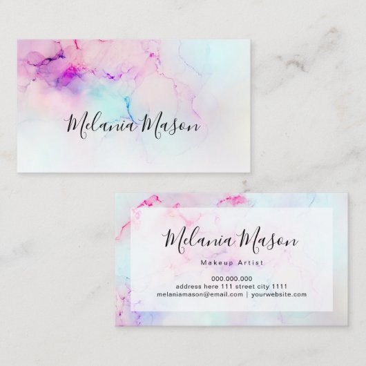Makeup Elegant Pastel Alcohol Ink Trendy Modern Visitekaartje (Voorkant / Achterkant)