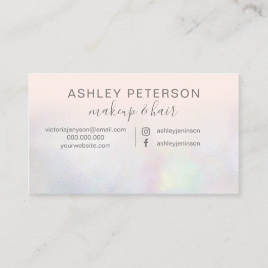 Makeup elegant typografie blauw roze pareel nacre visitekaartje (Achterkant)