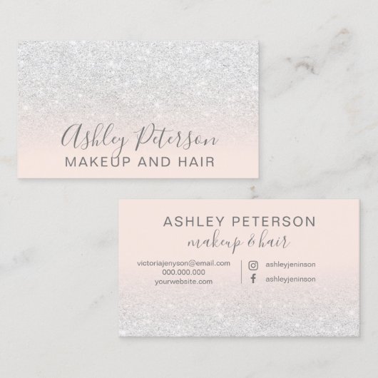 Makeup elegant typografie blush roze witte glitter visitekaartje (Voorkant / Achterkant)