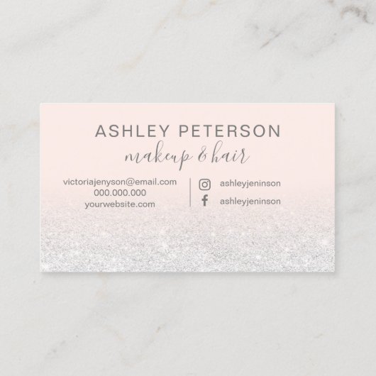 Makeup elegant typografie blush roze witte glitter visitekaartje (Achterkant)