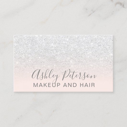 Makeup elegant typografie blush roze witte glitter visitekaartje (Voorkant)