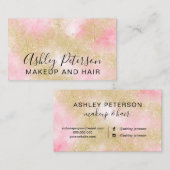 Makeup elegant typografie goud glitter roze visitekaartje (Voorkant / Achterkant)