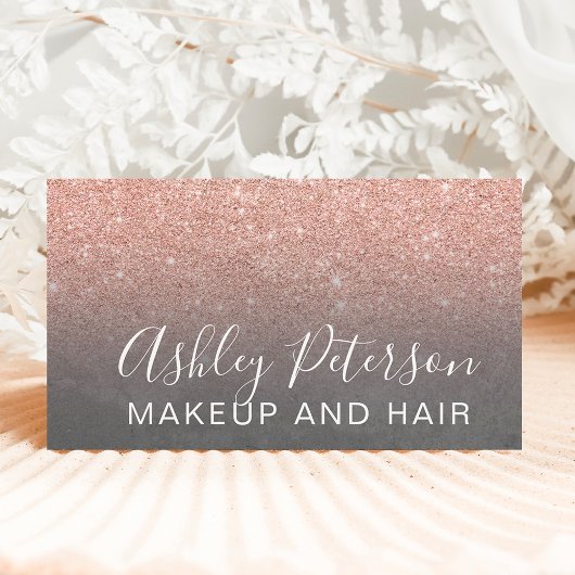 Makeup elegant typografie grijs roos goud glitter visitekaartje