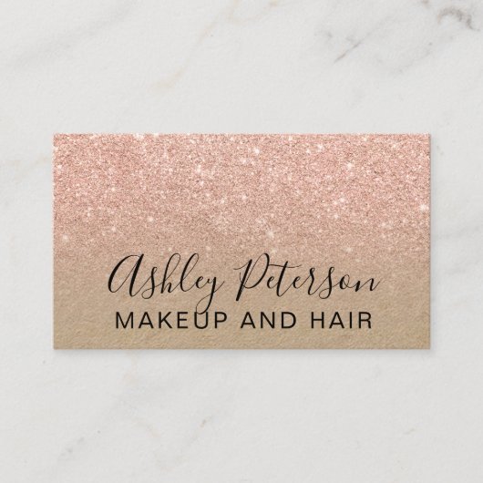 Makeup elegant typografie kraft roos goud glitter visitekaartje (Voorkant)