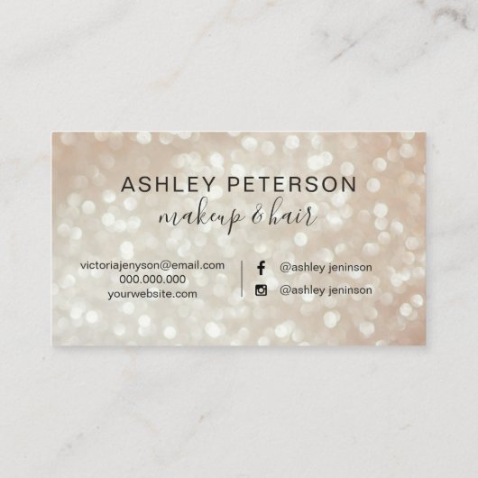 Makeup elegant typografie licht goud roos glitter visitekaartje (Achterkant)