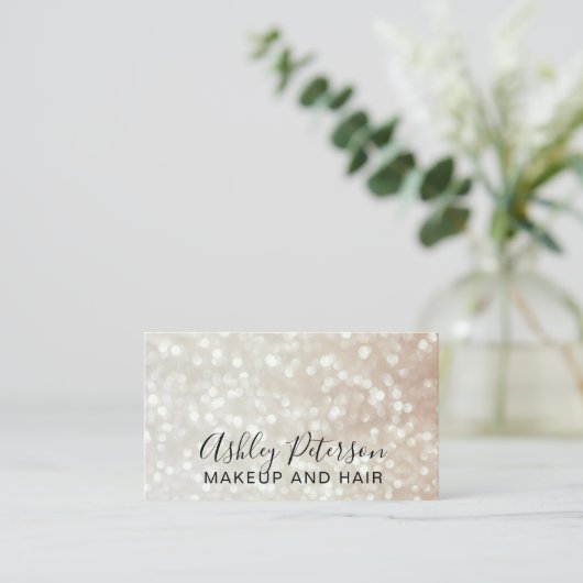 Makeup elegant typografie licht goud roos glitter visitekaartje (Staand voorkant)