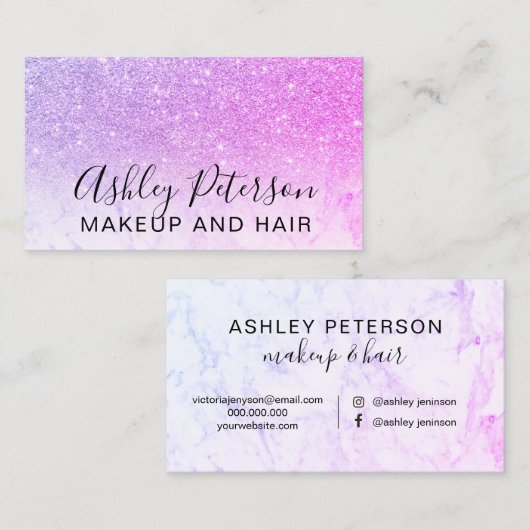 Makeup elegant typografie marmer roze glitter visitekaartje (Voorkant / Achterkant)