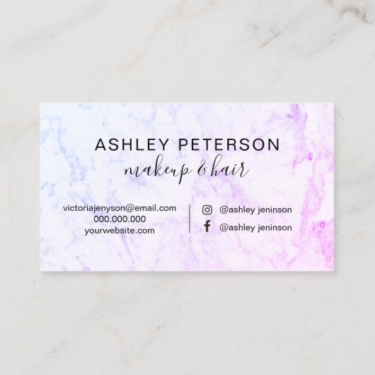 Makeup elegant typografie marmer roze glitter visitekaartje (Achterkant)