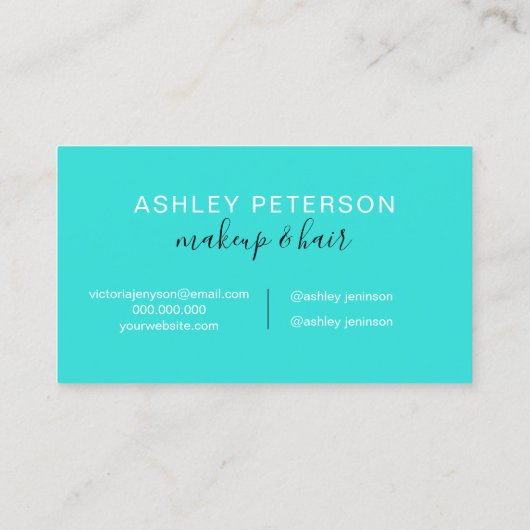 Makeup elegant typografie marmer turquoise glitter visitekaartje (Achterkant)
