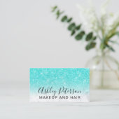 Makeup elegant typografie marmer turquoise glitter visitekaartje (Staand voorkant)