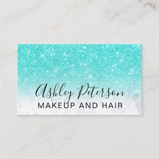 Makeup elegant typografie marmer turquoise glitter visitekaartje (Voorkant)