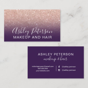 Makeup elegant typografie paars roos goud glitter visitekaartje