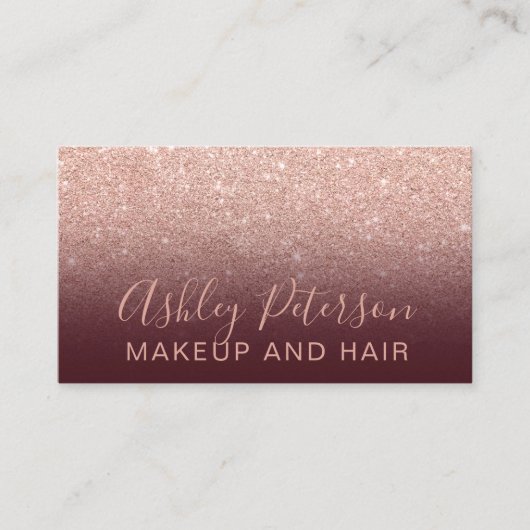 Makeup elegant typografie rode roos goud glitter visitekaartje (Voorkant)