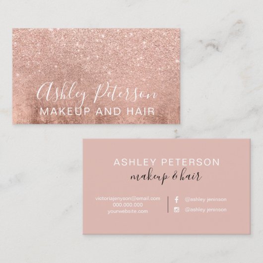 Makeup elegant typografie roos goud glitterfolie visitekaartje (Voorkant / Achterkant)