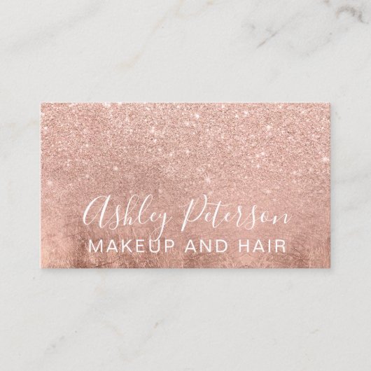 Makeup elegant typografie roos goud glitterfolie visitekaartje (Voorkant)
