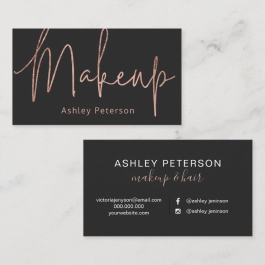 Makeup elegant typografie roos goudgrijs visitekaartje (Voorkant / Achterkant)