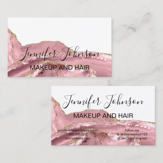 Makeup elegant typografie roos quartz agate visitekaartje (Voorkant / Achterkant)