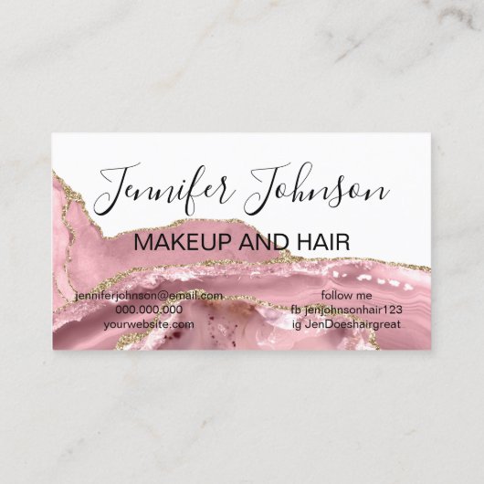 Makeup elegant typografie roos quartz agate visitekaartje (Achterkant)