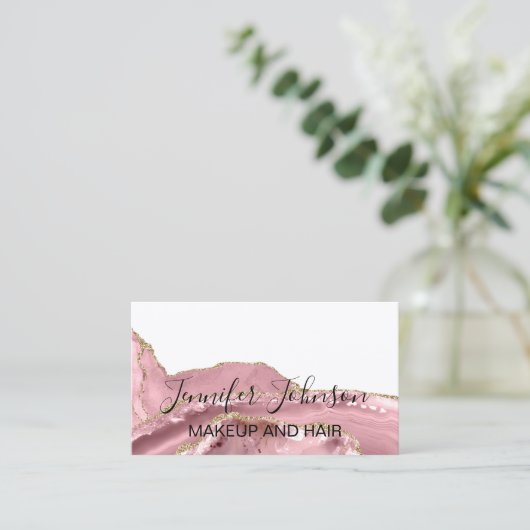 Makeup elegant typografie roos quartz agate visitekaartje (Staand voorkant)