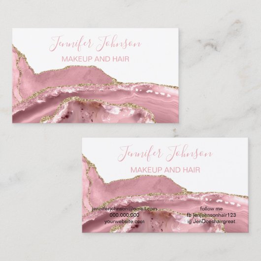 Makeup elegant typografie roos quartz agate visitekaartje (Voorkant / Achterkant)