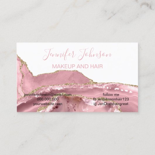 Makeup elegant typografie roos quartz agate visitekaartje (Achterkant)