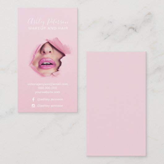 Makeup elegant typografie roze lippen foto visitekaartje (Voorkant / Achterkant)
