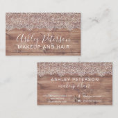 Makeup elegant typografie wit kant bruin hout visitekaartje (Voorkant / Achterkant)