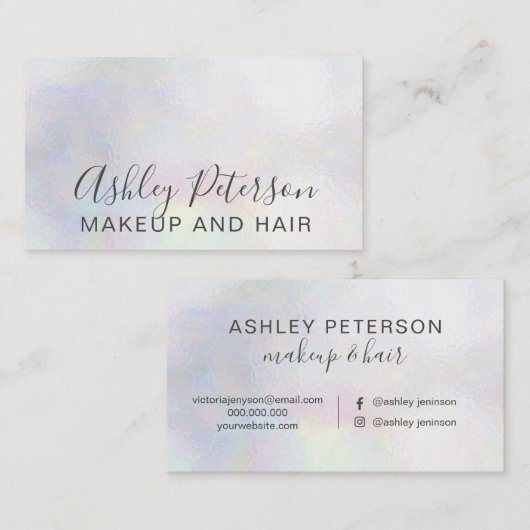 Makeup elegant typografie witte parelbaars visitekaartje (Voorkant / Achterkant)