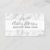 Makeup elegant typografie zilveren glitter marmer visitekaartje (Voorkant)