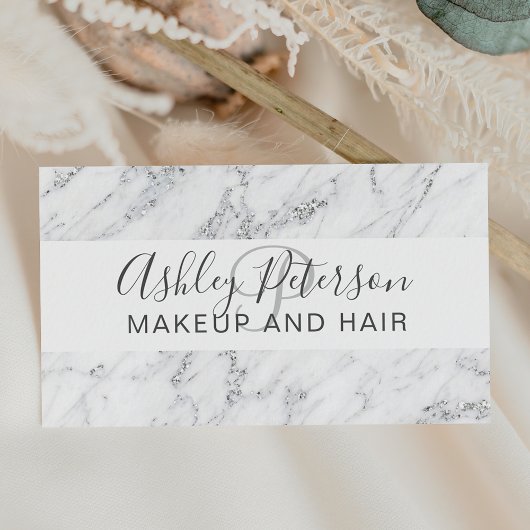 Makeup elegant typografie zilveren glitter marmer visitekaartje