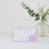 Makeup Elegant Typography Lavender Glitter Lips Visitekaartje (Staand voorkant)