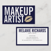 Makeup Elegant Typography Navy Blue Glitter Lips Visitekaartje (Voorkant / Achterkant)