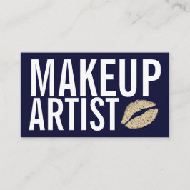Makeup Elegant Typography Navy Blue Glitter Lips Visitekaartje