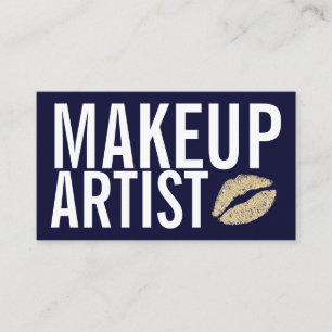 Makeup Elegant Typography Navy Blue Glitter Lips Visitekaartje