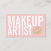 Makeup Elegant Typography Pink Gold Glitter Lips Visitekaartje (Voorkant)