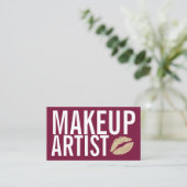 Makeup Elegant Typography Red Glitter Lips Visitekaartje (Staand voorkant)