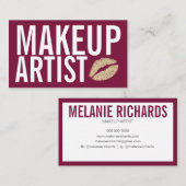 Makeup Elegant Typography Red Glitter Lips Visitekaartje (Voorkant / Achterkant)