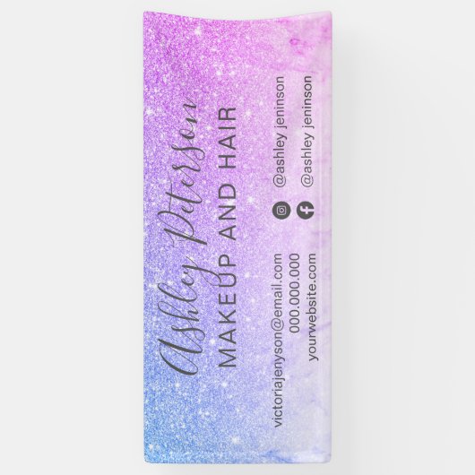 Makeup elegante typografie marmer paarse glitter spandoek (Verticaal)