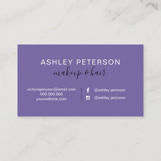 Makeup elegante typografie marmer paarse glitter visitekaartje (Achterkant)