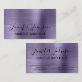 Makeup elegante typografie paarse faux metal busin visitekaartje (Voorkant / Achterkant)