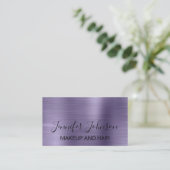 Makeup elegante typografie paarse faux metal busin visitekaartje (Staand voorkant)