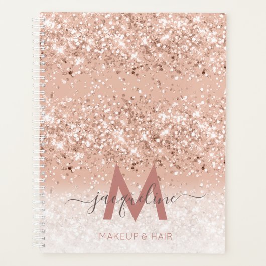 Makeup en ?Hair Monogram Blush Roos Gold Glitter  Planner (Voorkant)