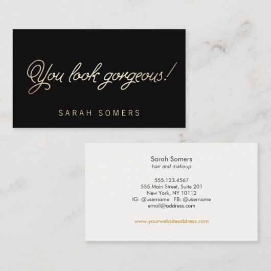 Makeup en Hair Stylist Gold Script Beauty Visitekaartje (Voorkant / Achterkant)