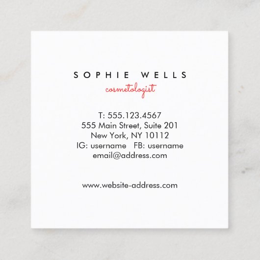 Makeup en Hair Stylist, Lash Girl Vierkante Visitekaartje (Achterkant)