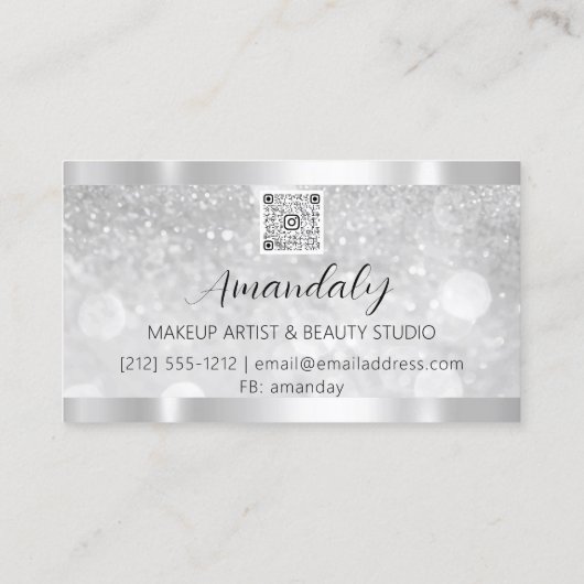 Makeup Esthetician Lash Nails QRCode Logo Silver B Visitekaartje (Achterkant)