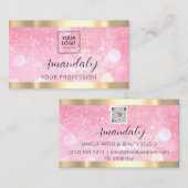 Makeup estheticus Lash Nails QR Code Logo Glitter Visitekaartje (Voorkant / Achterkant)
